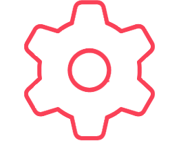 A red and green image of an eight-sided gear.